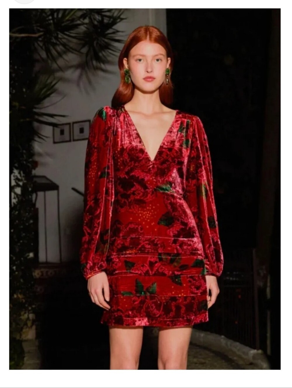 FARM Rio Velvet V-Neck Floral Mini Dress - Red